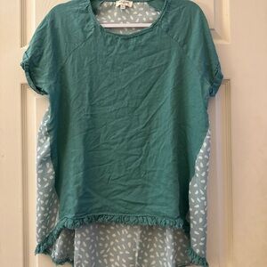 Umgee Teal and Light Blue Short Sleeve Top